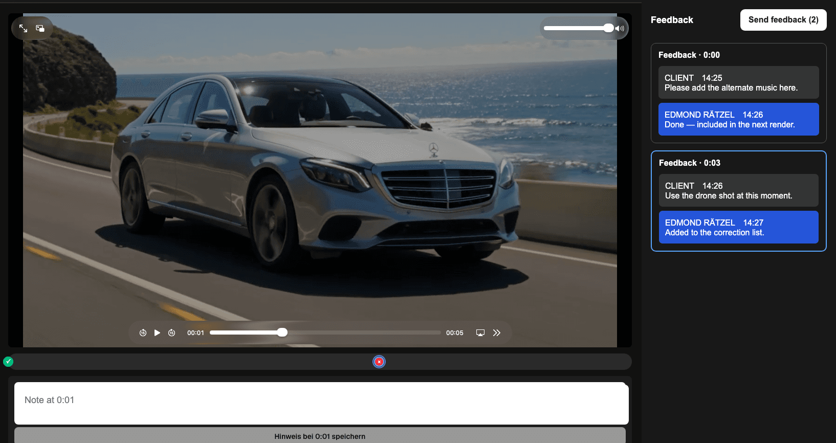 English GalleryDock review of a 3D animation with timecoded feedback