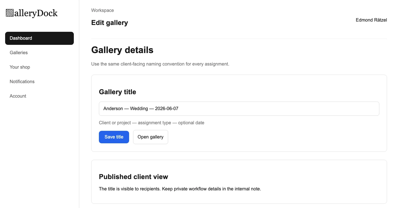 English gallery title combining client project and date
