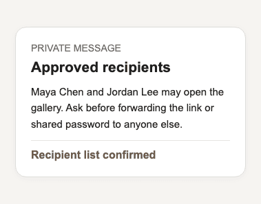 Private recipient list for a password-protected client gallery