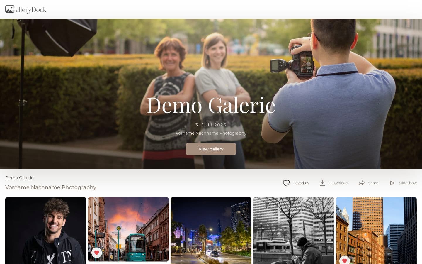 English GalleryDock client gallery filtered to a client's selected favorites