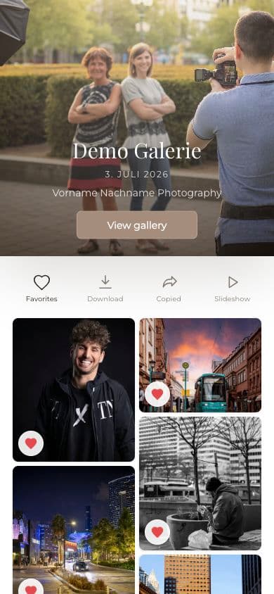 GalleryDock client gallery shown on a mobile screen