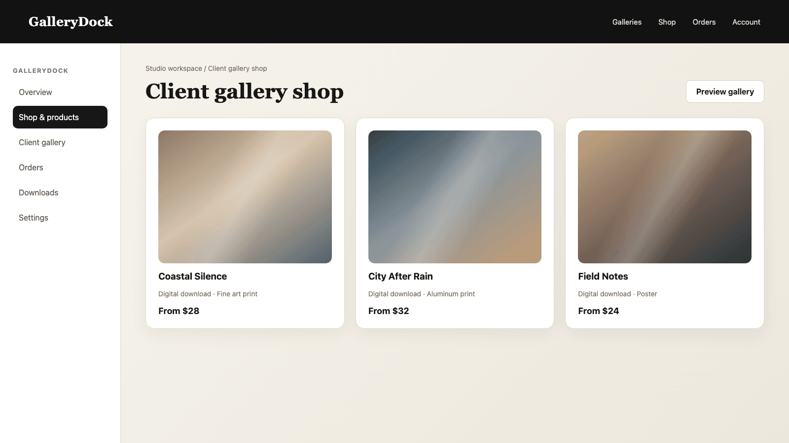 English GalleryDock client gallery with digital and print products available from the photographs