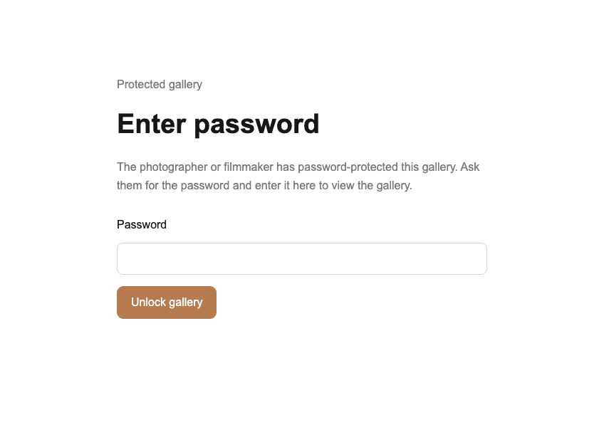 English password screen after a client gallery is secured again