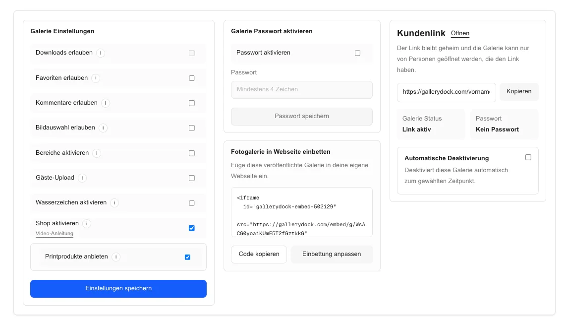 Fotolabor-Integration in GalleryDock vorbereiten und Printprodukte anbieten