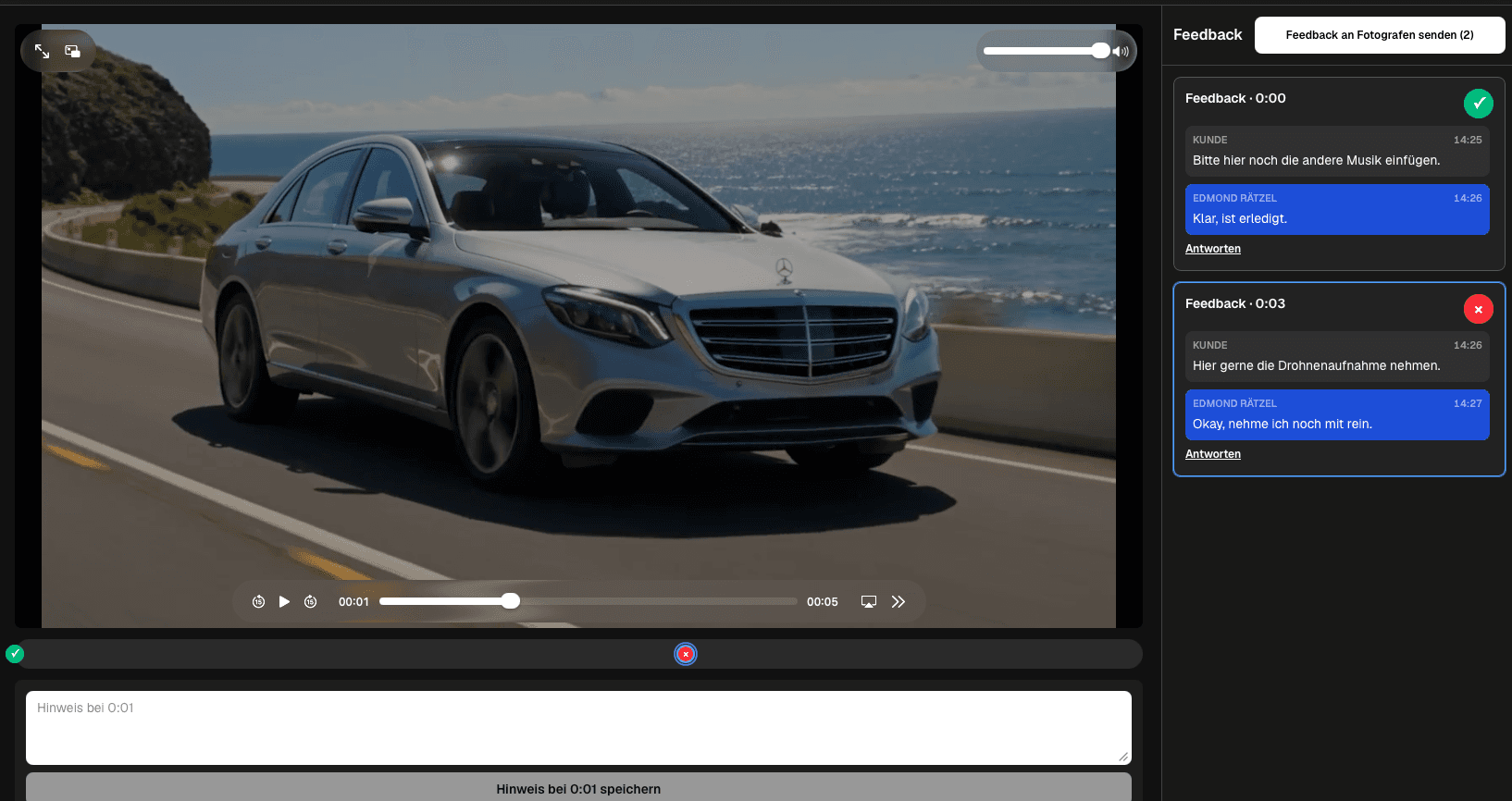 GalleryDock Video-Feedback mit Timecode-Kommentaren als Frame.io Alternative