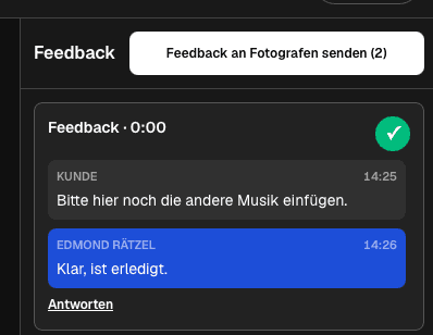 Gesprächsverlauf zu einem Timecode-Kommentar in GalleryDock