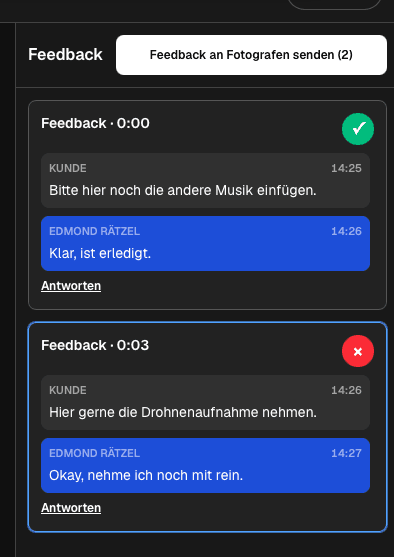 Offene und erledigte Video-Hinweise in GalleryDock