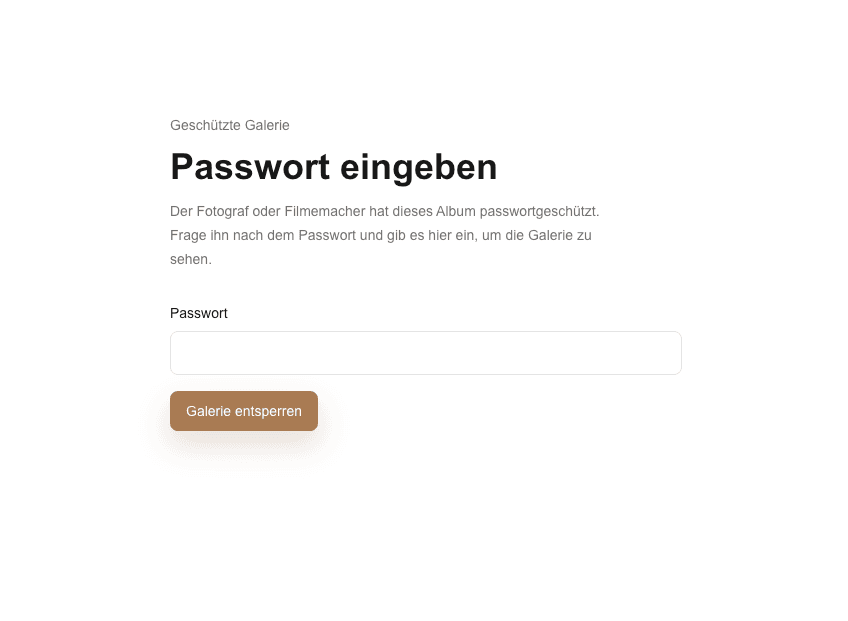 GalleryDock Passwortschutz für einen privaten Galerie-Link
