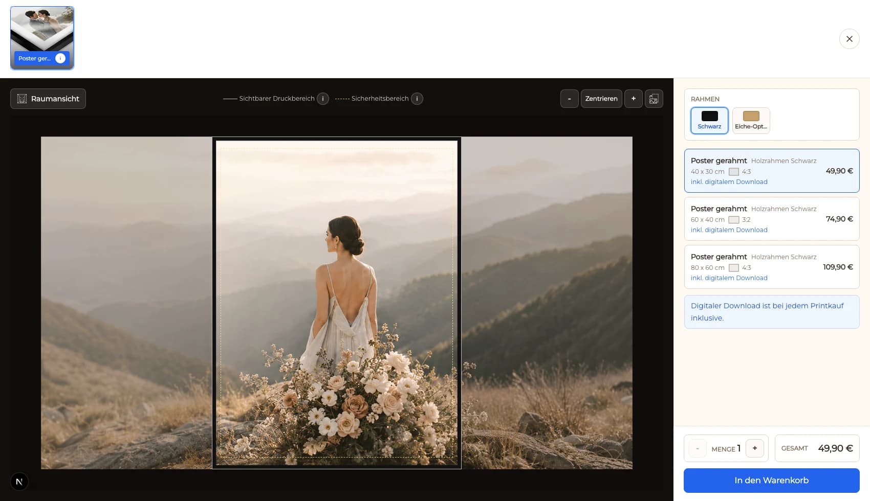 Gerahmte Fotos mit GalleryDock direkt in einer Kundengalerie verkaufen