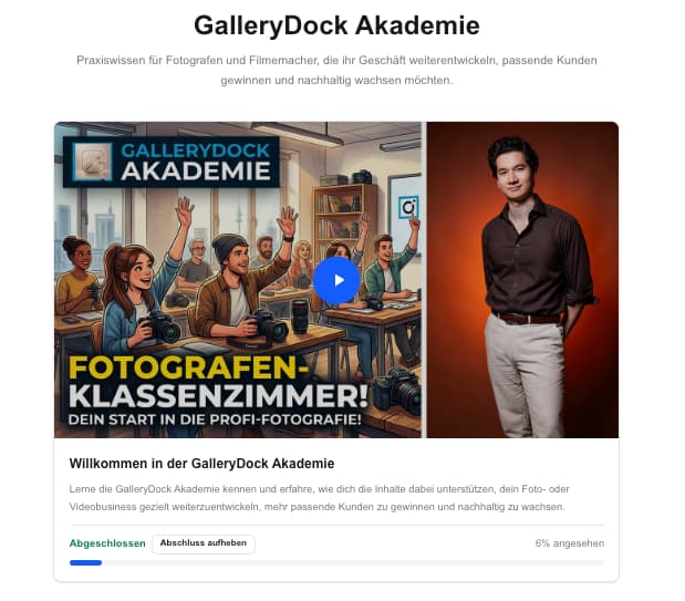 Einstieg in die GalleryDock Academy für KI im Fotobusiness