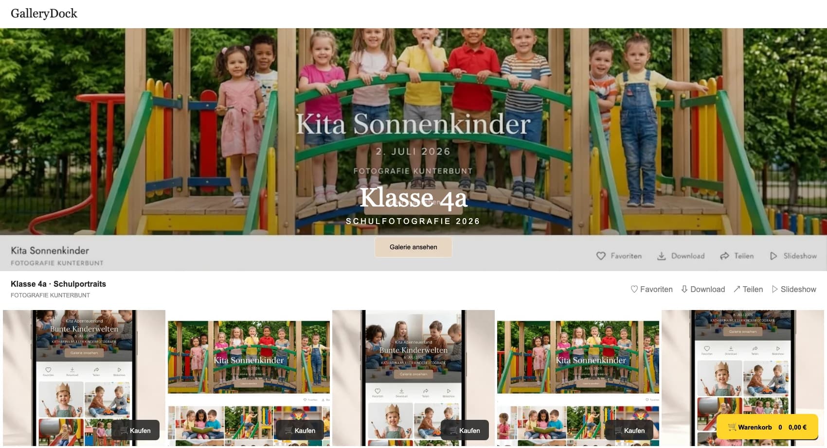 Kindergartenfotos als Fotoabzüge in einer privaten GalleryDock-Elterngalerie