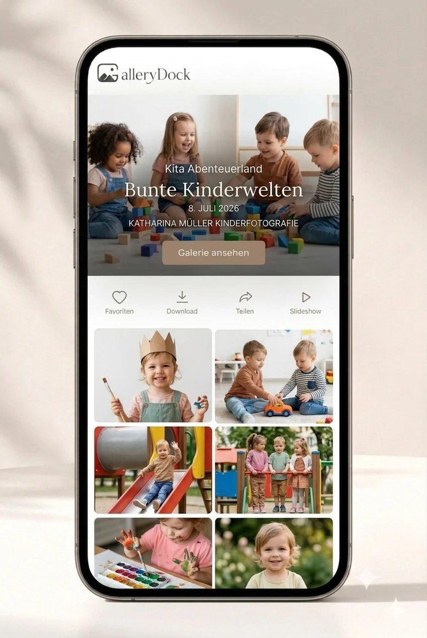 Mobile private Elterngalerie für Kindergartenfotos in GalleryDock