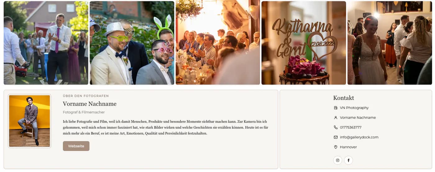 Kundengalerie mit Fotografenprofil und eigenem Branding