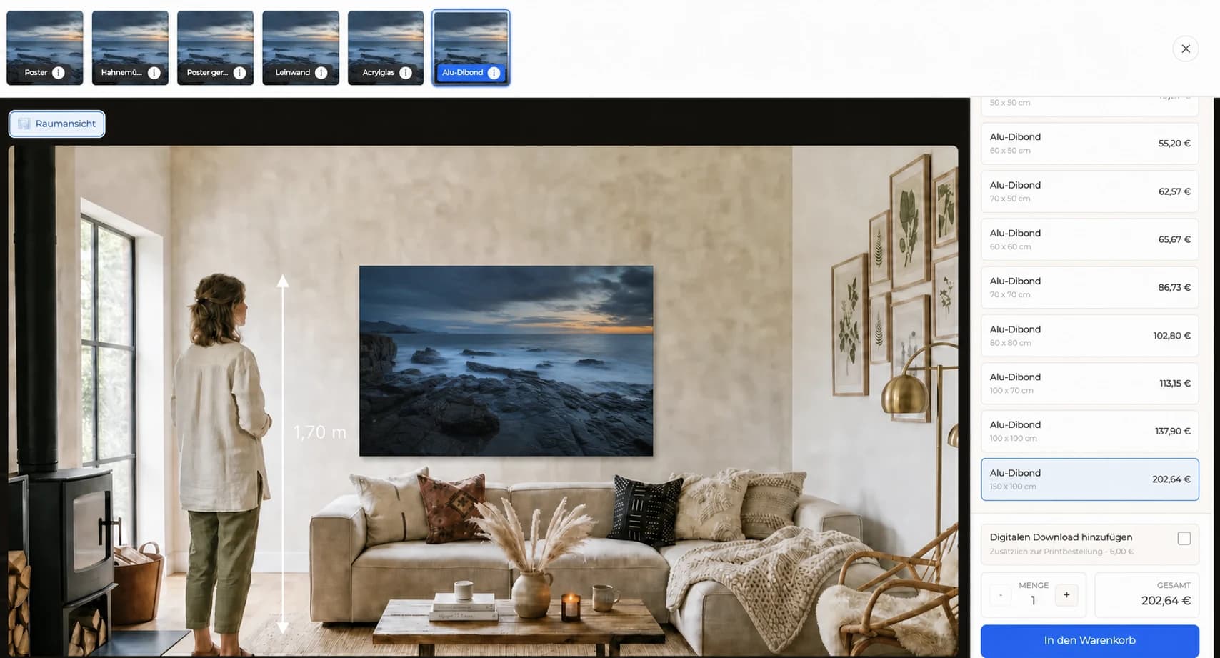 Küstenpanorama als Landschaftsprint in der GalleryDock-Raumansicht