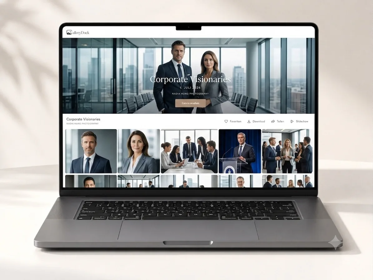 GalleryDock Portraitgalerie auf einem Laptop mit Portraitfotos