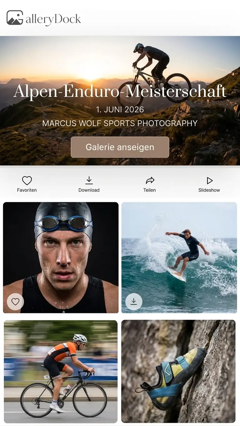 Mobile Galerieansicht für Sportfotografen mit Sportbildern in GalleryDock