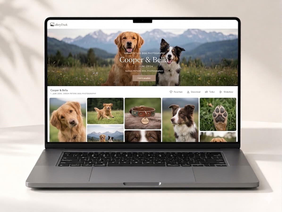 Private pet photography gallery displayed on a laptop
