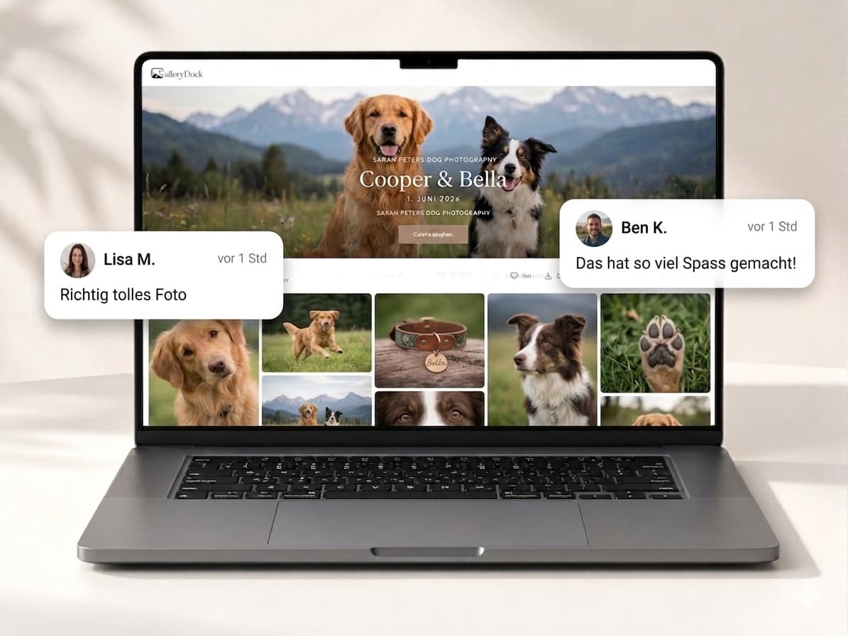 Tierfoto-Galerie auf dem Laptop mit Kommentaren