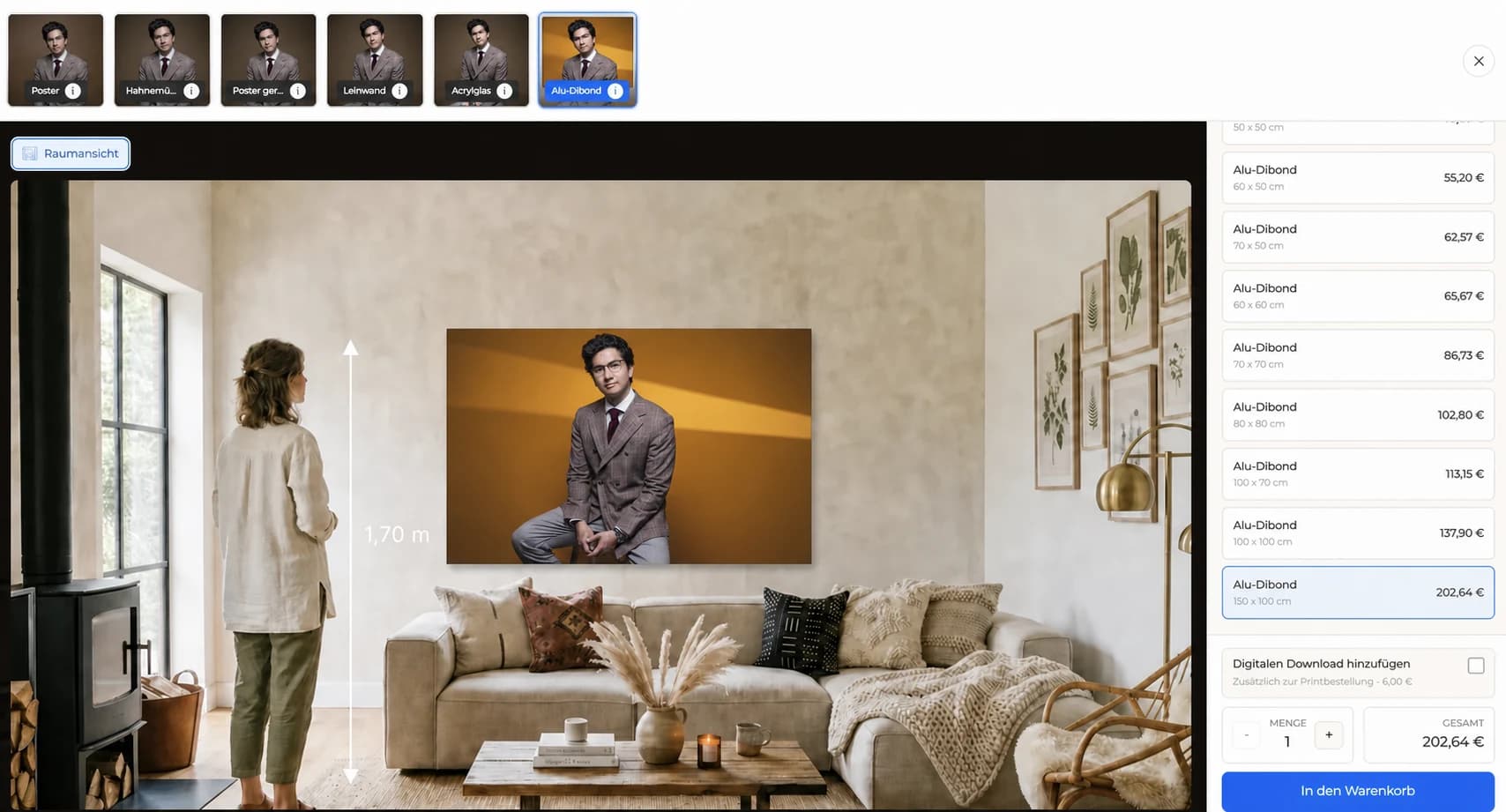 Portraitfoto als Print in der GalleryDock-Raumansicht