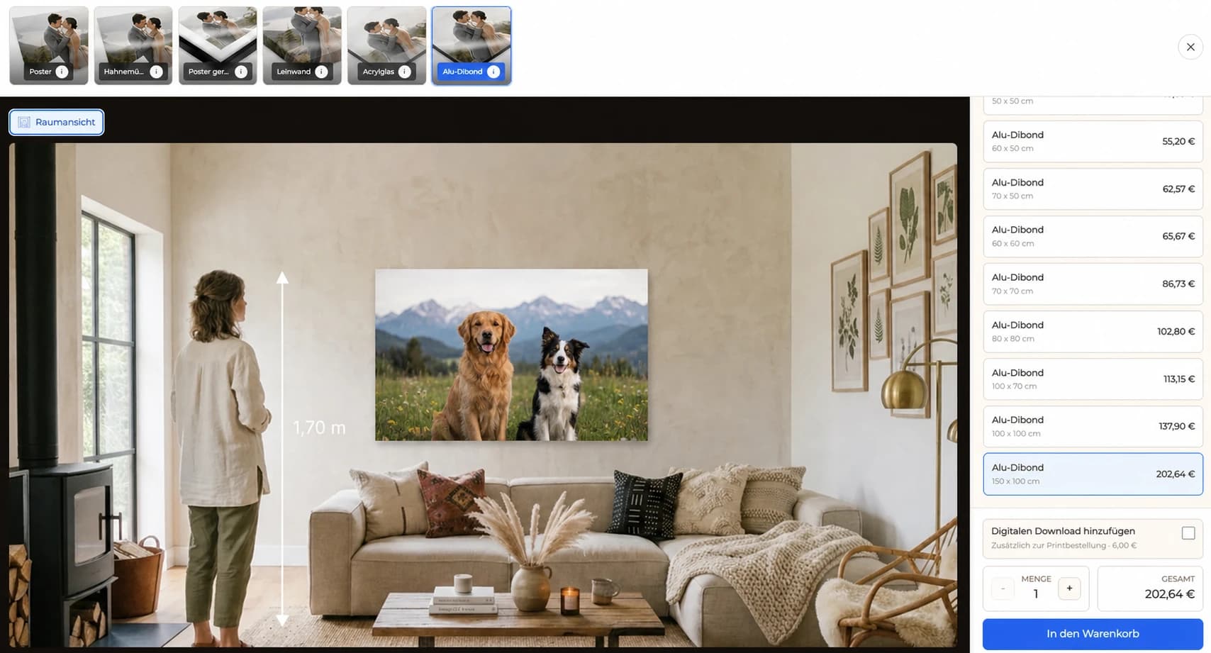 Tierfoto als Wandbild in der GalleryDock-Raumansicht