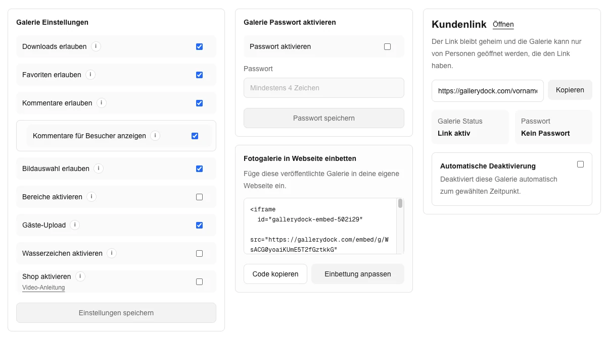 GalleryDock Einbettungscode für eine Fotogalerie in TYPO3 kopieren